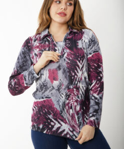 بلوز زنانه بزرگ سایز قرمز با زیپ جلو و آستین بلند. کد 1742312467