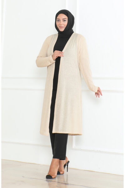 ژاکت بلند بزرگ سایز مادر، مدل 8740-02، رنگ بژ. کد 1742329277