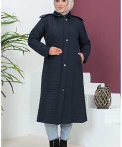 پالتو کاپشن بزرگبدن با کلاه، شماره 5061-02، رنگ سرمهای. کد 1742262669