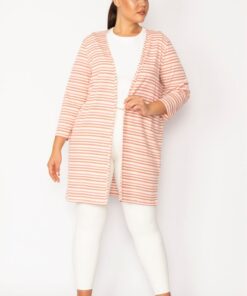 کاردین بزرگ سایز زنانه، رنگ صورتی با نوارهای راهراه از جنس ویسکوز، مدل 65n28700 کد 1742195531