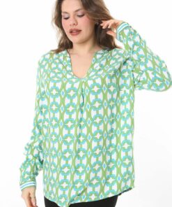 بلوز ویزکون سبز زنانه بزرگ سایز با یقه V. کد 1742312466