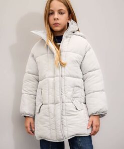 کاپشن پشمی بلند سبک با کلاه، ضد آب و زیپدار برای دختران، مدل C9026A824AU کد 1741854187