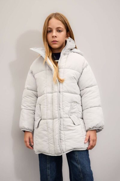 کاپشن پشمی بلند سبک با کلاه، ضد آب و زیپ‌دار برای دختران، مدل C9026A824AU کد 1741854187