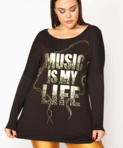 تونيك زنانه بزرگサイズ مشکی با جزئیات برجسته و بغل‌های گلدوزی شده کد 1742224991