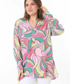 تُنیک ویسکوز بزرگ زنانه با یقه V و یراق جانبی 65N37789 کد 1742219590