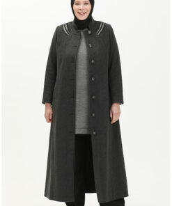 کاپشن پشمی دکمه‌دار سایز بزرگ 0417-03 رنگ طوسی کد 1742267464