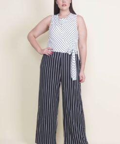 سرهمی زنانه بزرگ سایز با یقه سیاه و جزئیات کمر 65n33999 کد 1742161323