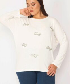 تونیک زنانه سایز بزرگ با جزئیات مهرهای و طرح سنگی. کد 1742219589