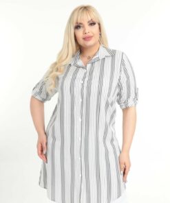 تُنیک بزرگ زنانه با پارچه نخی و ویسکوز stripe سفید کد 1742348467