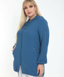 ژاکت کلاهدار بزرگ زنانه از جنس آیرابین، رنگ ایندگو کد 1742323874