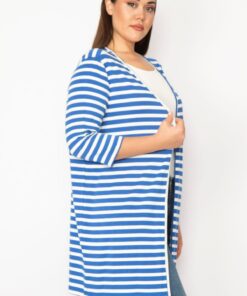 کاپشن راه راه زنانه بزرگ سایز از پارچه پنبه‌ای سَکسی 65n29664 کد 1742195530