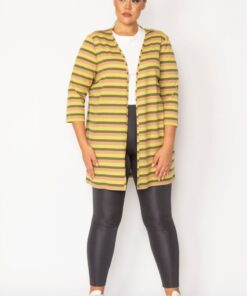 کاپشن زنانه بزرگ سایز خطدار خاکی ویسکوز 65n28700 کد 1742196671