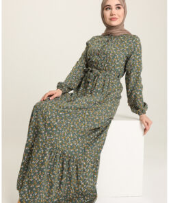 پیراهن گلدار 4066-06 رنگ سبز نَفتی کد 1742364667