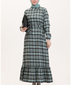 پیراهن سبز با کمربند از پارچه نازک 0561-01 کد 1743435614