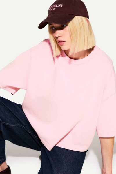 تی‌شرت بافت سنگین از پنبه سنگین و آستین کوتاه با برش باکسی کد 1741965065