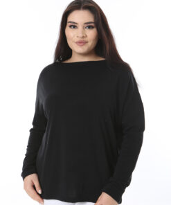 بلوز زنانه سایز بزرگ مشکی با یقه گرد و آستین بلند 65N38538 کد 1742312590