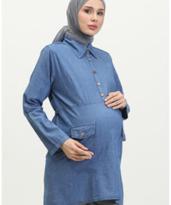 تونیک حاملگی جیبدار کد 2700127-02 رنگ آبی کُت کد 1742247729