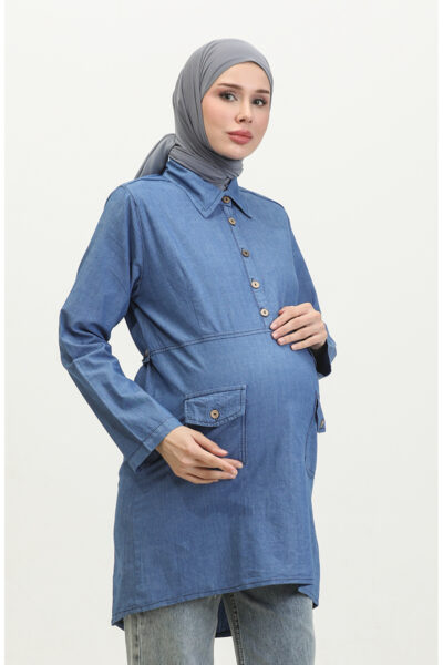 تونیک حاملگی جیب‌دار کد 2700127-02 رنگ آبی کُت کد 1742247729