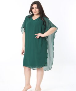 پیراهن شب سبز با تزئینات سنگی و شنل بزرگ در سایز بزرگ زنانه. کد 1742219478