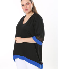 تونیك زنانه سایز بزرگ با یقه V و جزئیات گیپور در آستین و پایین  کد 1742224871