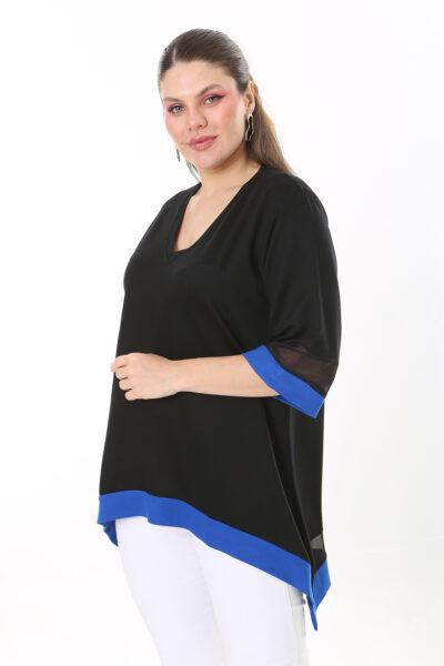 تونیك زنانه سایز بزرگ با یقه V و جزئیات گیپور در آستین و پایین  کد 1742224871