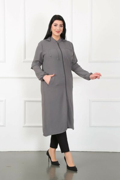 کت شلواری زنانه با جزئیات فلزی، پارچه آیروبین، سایز بزرگ، رنگ خاکستری کد 1742317988