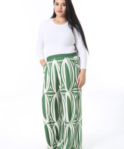 شلوار سبز زنانه بزرگ سایز با کمر الاستیک و جیب کناری کد 1742206391