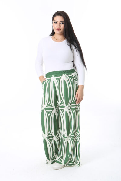 شلوار سبز زنانه بزرگ سایز با کمر الاستیک و جیب کناری کد 1742206391