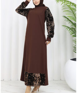 لباس مجلسی با حاشیههای صدفدار 0305-03 قهوهای کد 1742233929