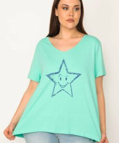 بلوز سبز گلدار بزرگپرسنلی زنانه، مدل V یقه. کد 1742308329