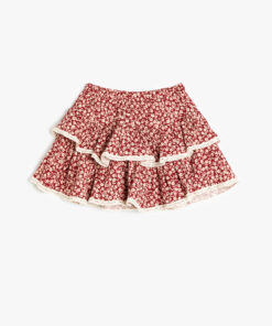 دامن موسلین گلدار با کمر کشی و چیندار، از جنس پنبهای. کد 1741807328