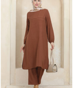 تکمیل ست شلوار و تونیک با آستین کشی - قهوه ای شماره 1005-05 کد 1743435429