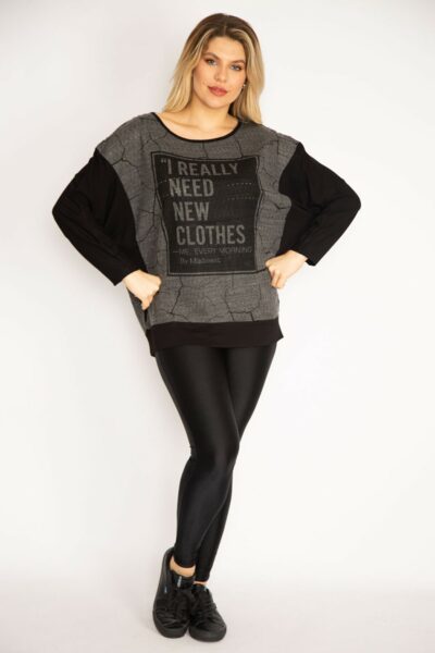 تونییک زنانه بزرگ سایز با جزئیات مشکی و دو رنگ 65n35209 کد 1742229724