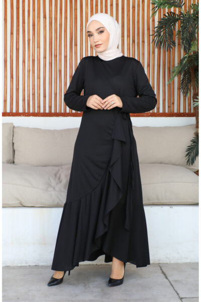 پیراهن پلیسه‌دار مشکی با بند کناری 1907-07 کد 1742370068