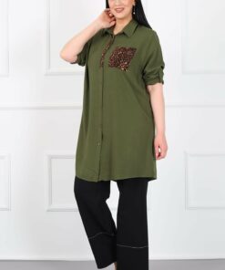 تونیك بزرگ اندازه زنانه طرح پلنگی با جیب و پارچه پنبه و ویسکوز کد 1742339465