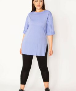 بلوز زنانه بزرگ سایز لیلابی با آستین دوگانه و یراق جانبی 65n33299 کد 1742308269