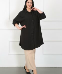 تُنیک بزرگ‌سایز زنانه از کتان نرم مشکی کد 1742337663