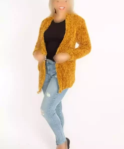 بافتنی جیب دار کلفت سایز بزرگ زعفرانی زنانه برند Şans کد 1742193669