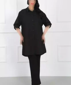 مانتو تونیک سایز بزرگ پارچه مشکی زنانه برند By Alba Collection کد 1742344870