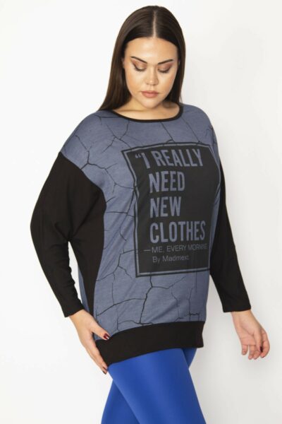 تُنیک دخترانه بزرگ سایز سیاه با آستین خفاشی کد 1742339466