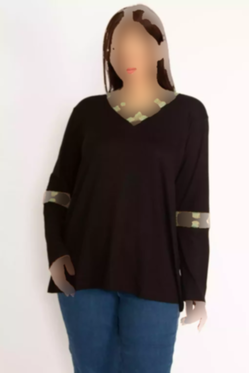 بلوز طرح توری سایز بزرگ مشکی زنانه برند Şans کد 1742308328