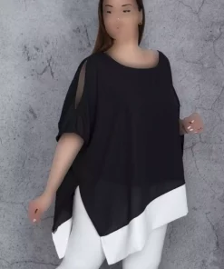 تونیک شیفون بندی دکولته دوشی سایز بزرگ مشکی زنانه برند Şans کد 1742224928