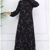 پیراهن پارچه ابریشم مصنوعی 01مشکی کشی قهوه ای سموری برند sefamerve کد 1743438132