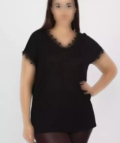 بلوز طرح توری سایز بزرگ مشکی زنانه برند Şans کد 1742307368