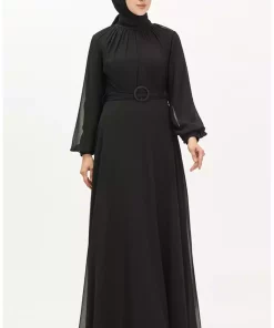 لباس مجلسی شیفون 02مشکی پیله دار برند sefamerve کد 1742235071