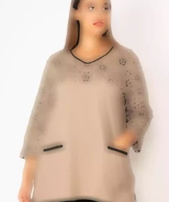 بلوز پارچه پنبه ای طرح‎دار جیبدار قهوه سموری زنانه برند Şans کد 1742224923