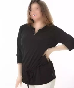 تونیک در یقه بند دار نگین سایز بزرگ مشکی زنانه برند Şans کد 1742337728