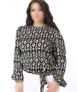بلوز کمر طرح‎دار گره‎دار سایز بزرگ کمربند پارچه ای مشکی زنانه برند Şans کد 1742308330