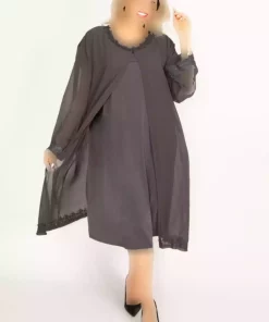 لباس مجلسی شیفون طرح توری شنل دار سایز بزرگ دودی زنانه برند Şans کد 1742215325
