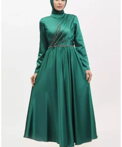 لباس مجلسی نگین دار سبز زمردی برند sefamerve کد 1743438184